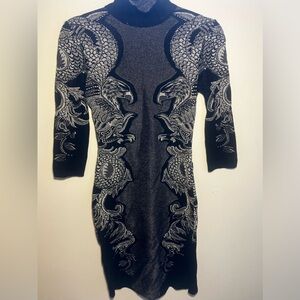 RARE! Roberto Cavalli Jumper Style Bodycon Minidress Wool Blend Black/Silver